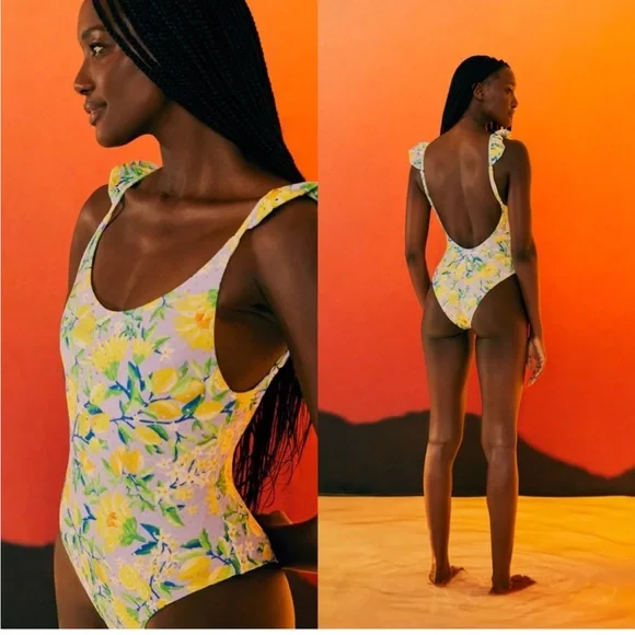 Farm Rio Purple Lemon Dream Swimsuit One-piece Bathing Suit M 165$ - Picture 2 of 8